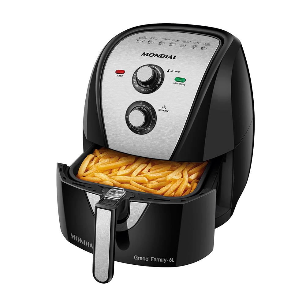 Mondial AFN-60-BI: Air fryer de 6 L com cesto quadrado antiaderente e 1900 W, a maior potência entre as de cesto único da lista