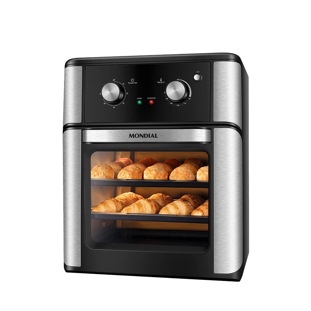 Mondial AFON-12L-AB: Air fryer oven de 12 L com 2000 W, controle analógico por botões, timer de 60 minutos e garantia de 12 meses