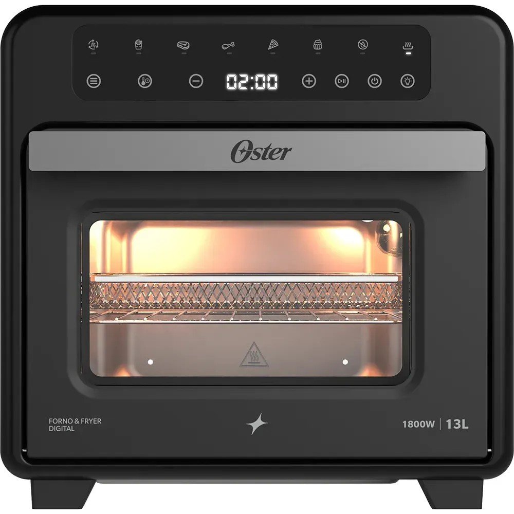 Air fryer oven Oster OFOR170 de 13 litros com painel touch, cesto, prateleira e chapa grill