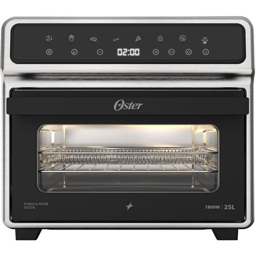 Oster OFOR270: Air fryer oven de 25 L com 1800 W, painel touch, luz interna, cesta air fryer, grade e chapa grill, que assa, grelha, frita sem óleo e desidrata