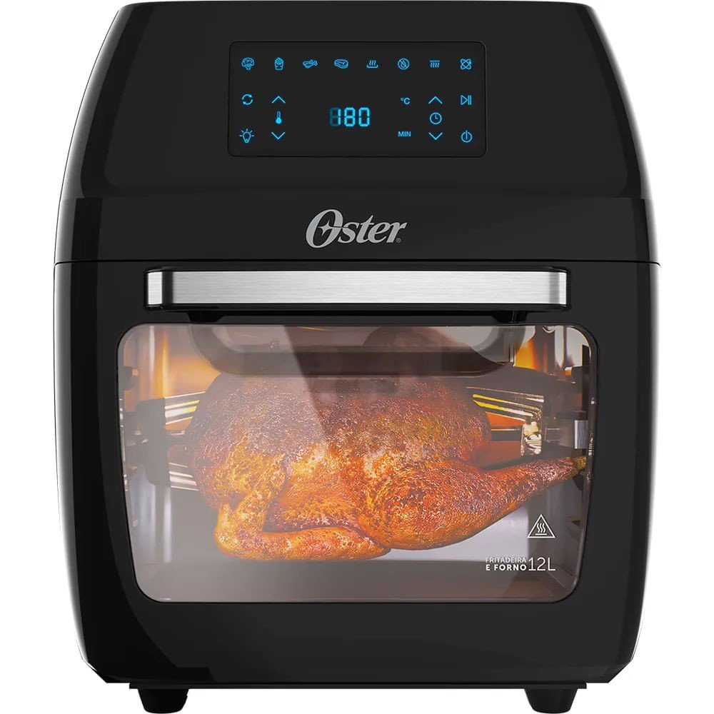 Oster OFRT780: Oven fryer 3 em 1 de 12 L com 1800 W, 9 funções, cesto rotativo 360 graus e rotisserie