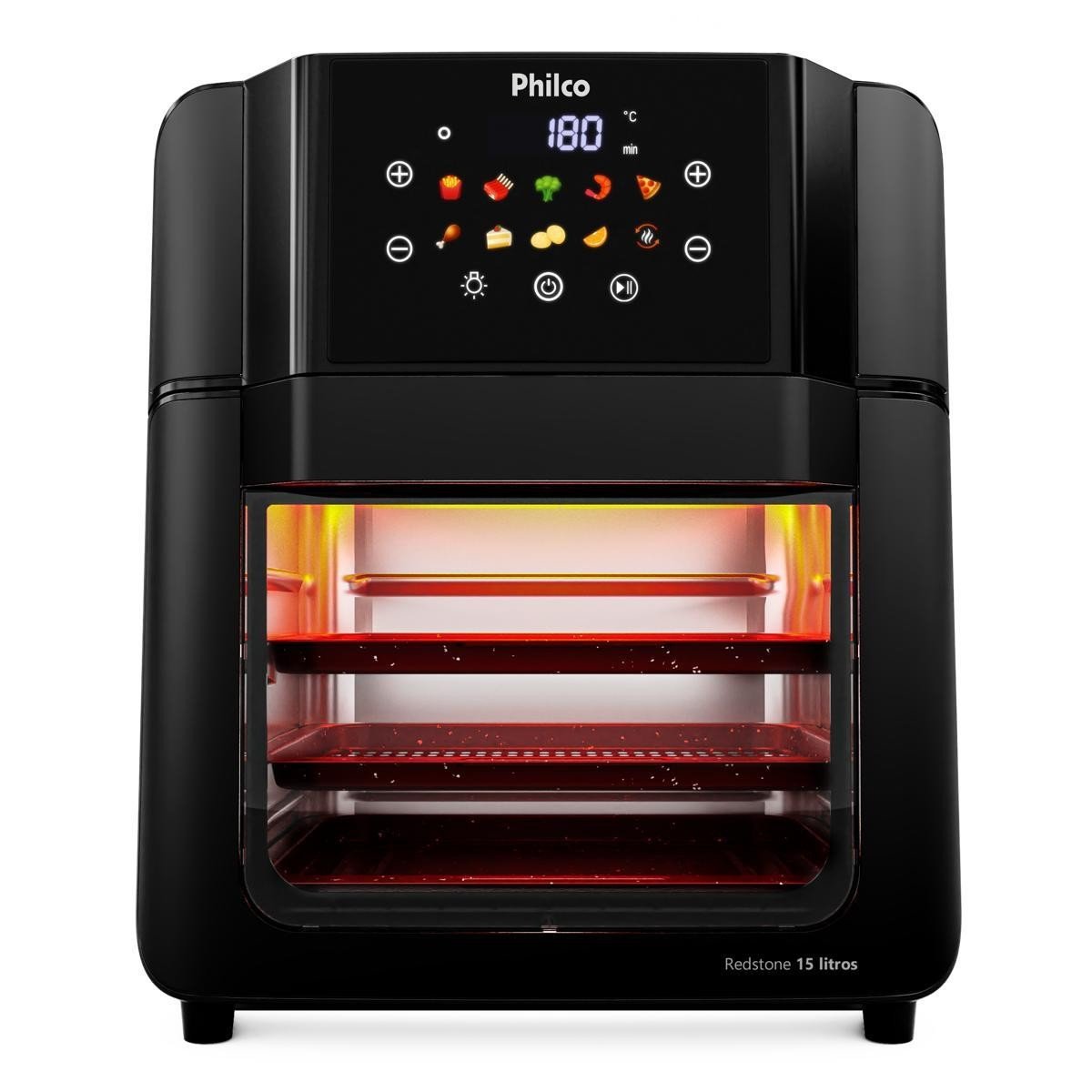 Philco PAF15C: Air fryer oven de 15 L com painel digital de 10 funções, 80 a 200 °C, grelha profunda de 3 L, 2 assadeiras e porta removível
